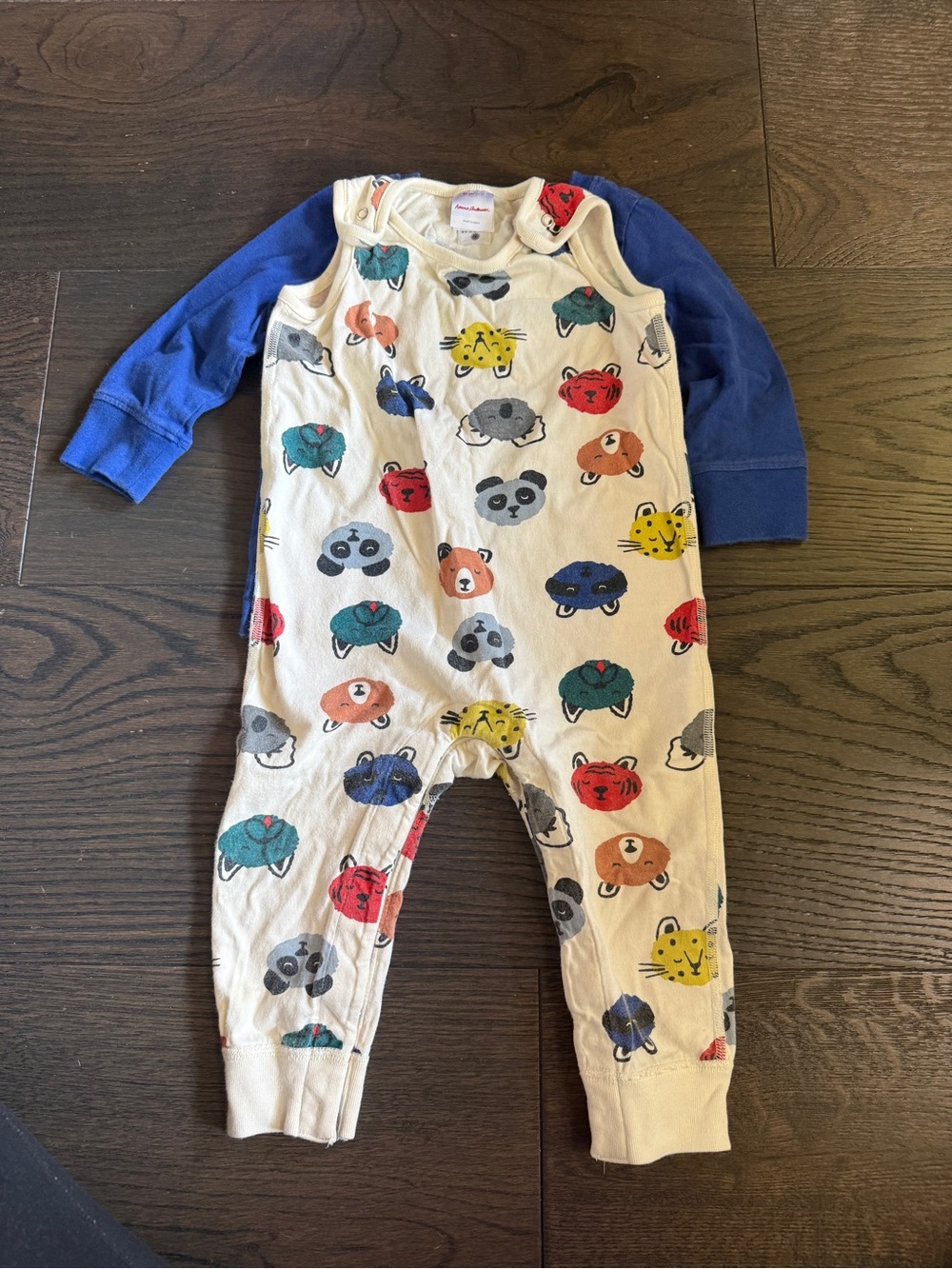 Vintage Inspired Hanna Anderson Printed Animal Romper - Blue Sleeves